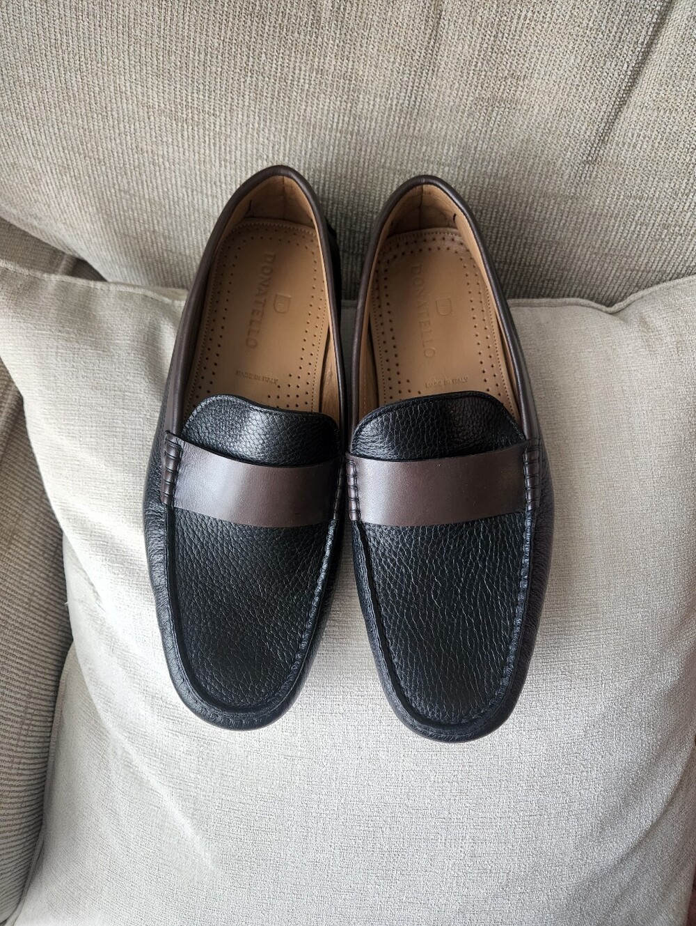Donatello Black and Brown Leather Penny Loafers